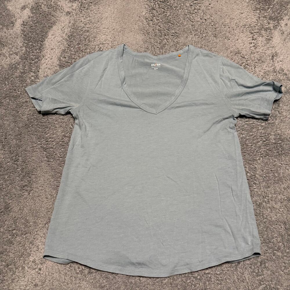 DU/ER DUER Shirt Womens XS Blue Everyday Summer Casual Cotton V Neck